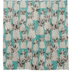 pineapple turquoise sea shower curtain