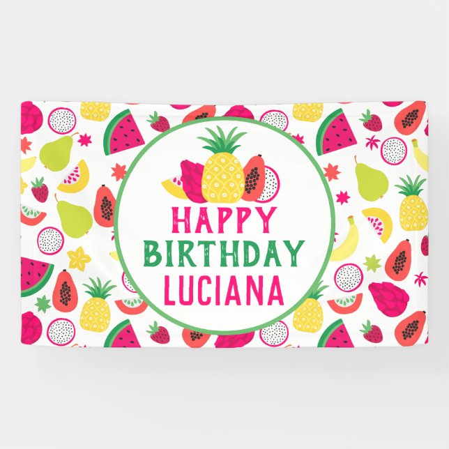 Pineapple Tutti Frutti Fruit Birthday Party Banner (Horizontal)