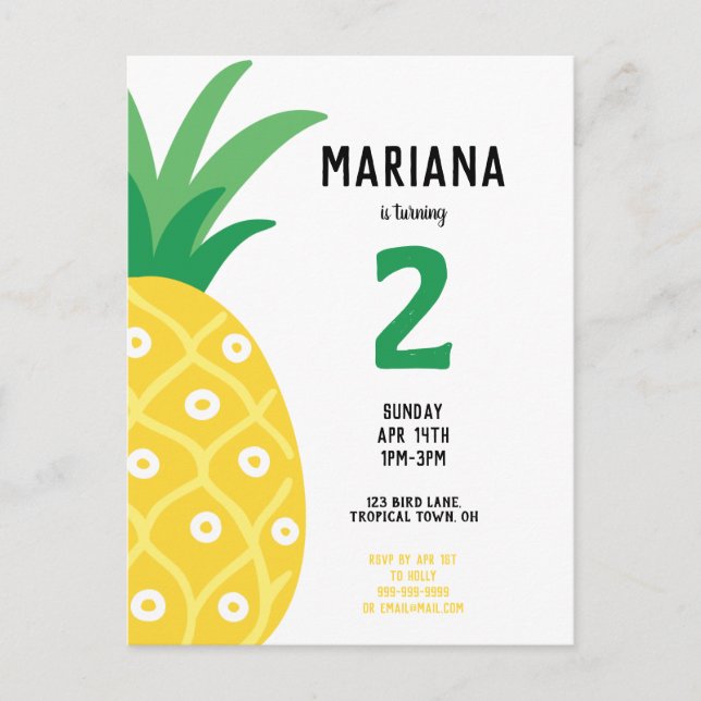 Pineapple Tutti Frutti Fruit Birthday Party Invitation Postcard (Front)