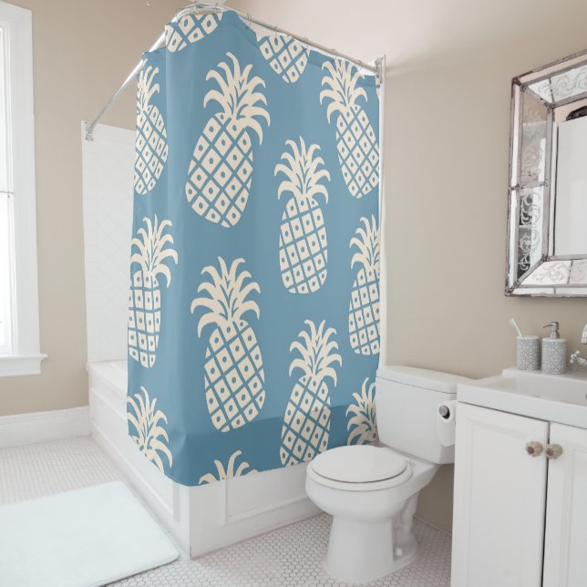 Pineapple Twist Tropical Design Shower Curtain (In Situ)