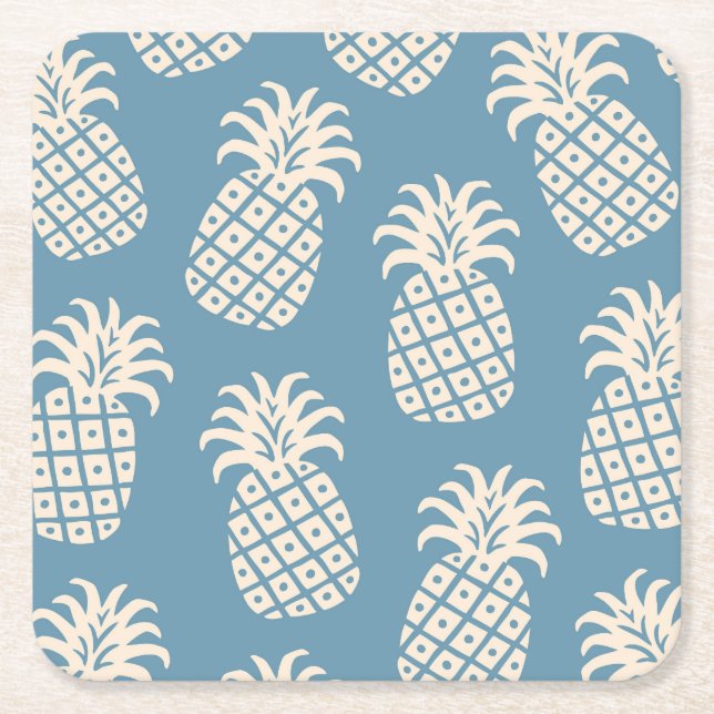 Pineapple Twist Tropical Design Square Paper Coaster (Front)