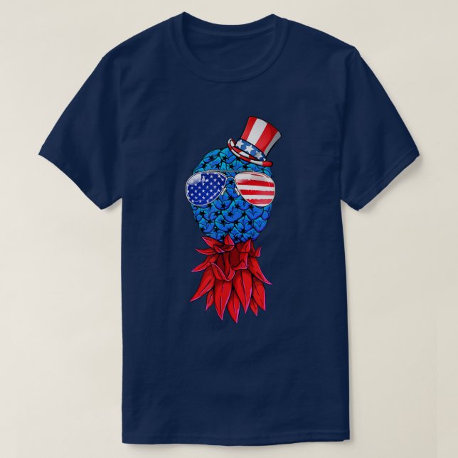 Pineapple Upside Down American Flag Sunglasses 4th T-Shirt (Design Front)