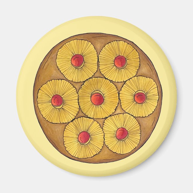 Pineapple Upside Down Cake Cherries Baking Dessert Magnet (Front)