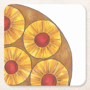 Pineapple Upside Down Cake Foodie Kitchen Bakery Square Paper Coaster