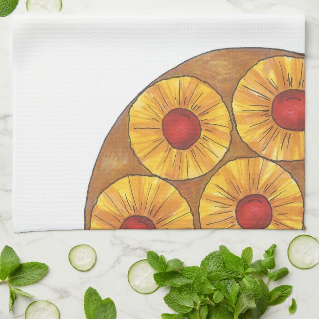 Pineapple Upside Down Cherries Dessert Cake Baking Tea Towel (Folded)