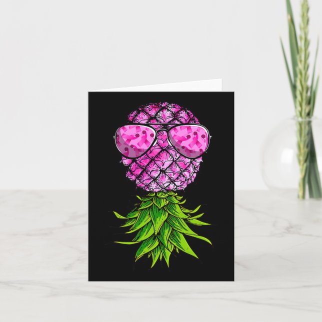 Pineapple Upside Down Pink Ribbon Breast Cancer Aw Card (Front)