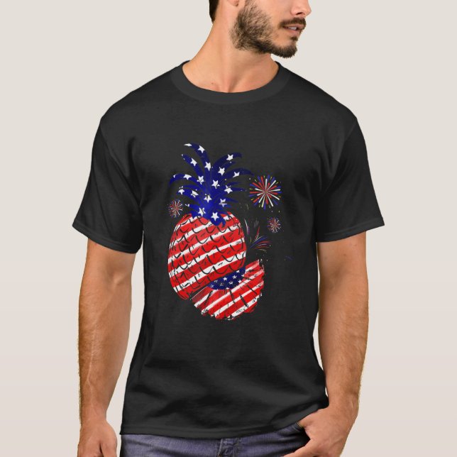 Pineapple Us Flag 4th Of July Patriotic Independen T-Shirt (Front)