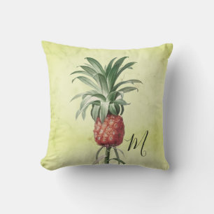 Pineapple Vintage Green Tropical Elegant Monogram Cushion