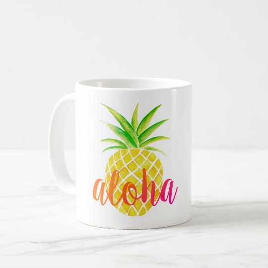 Pineapple Watercolor Aloha Tropical Pink Coffee Mug