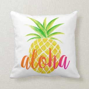 Pineapple Watercolor Aloha Tropical Pink Cushion