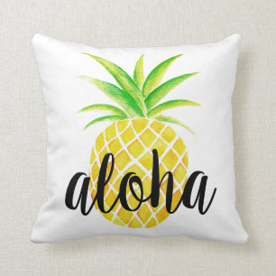 Pineapple Watercolor Aloha Tropical Summer Cushion