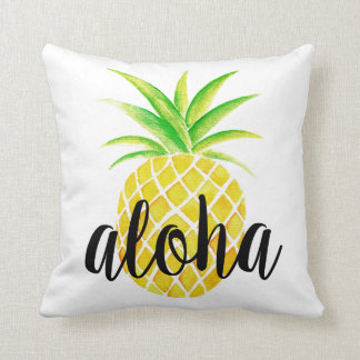 Pineapple Watercolor Aloha Tropical Summer Cushion