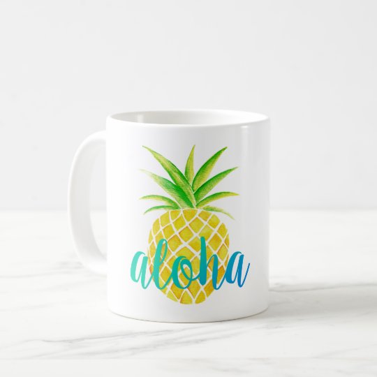 Pineapple Watercolor Aloha Tropical Turquoise Coffee Mug