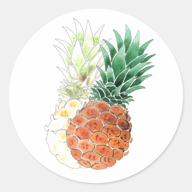 Pineapple, watercolor . classic round sticker (Front)