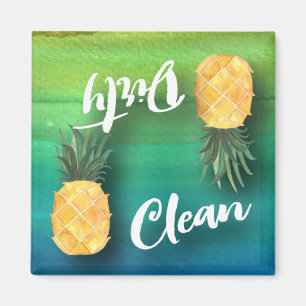 Pineapple Watercolor Dishwasher Dirty Clean Magnet