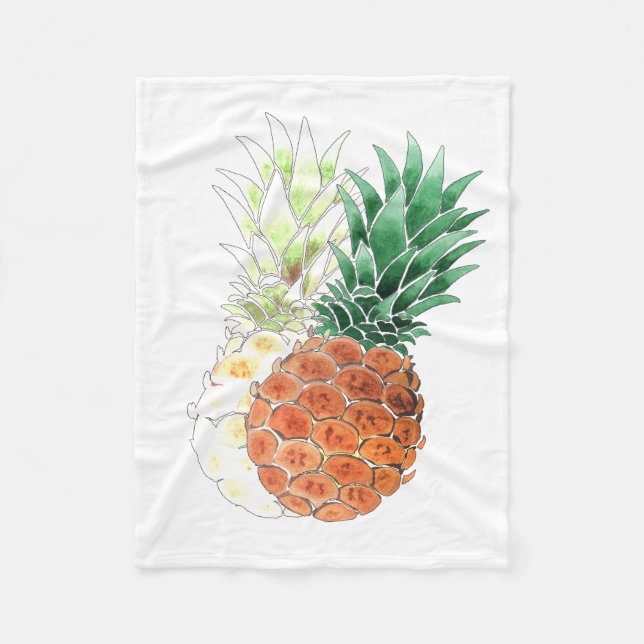 Pineapple, watercolor . fleece blanket (Front)