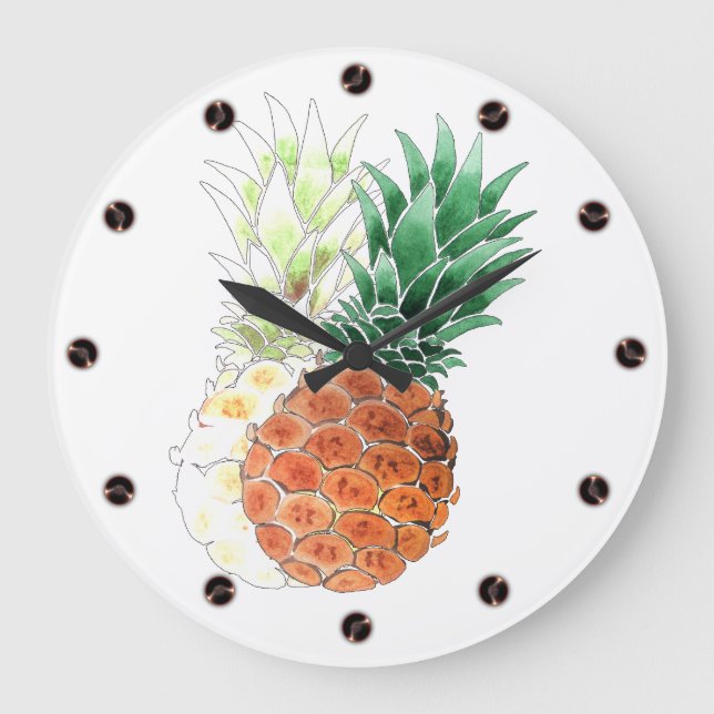 Pineapple, watercolor . large clock (Front)