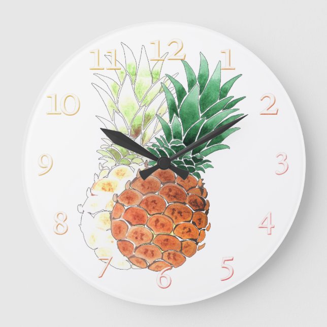 Pineapple, watercolor . large clock (Front)