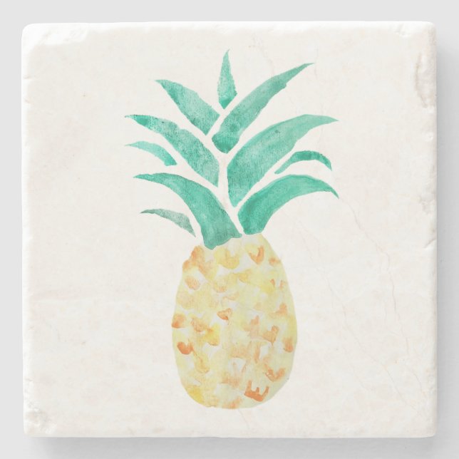 Pineapple Watercolor Marble Stone Coaster (Front)