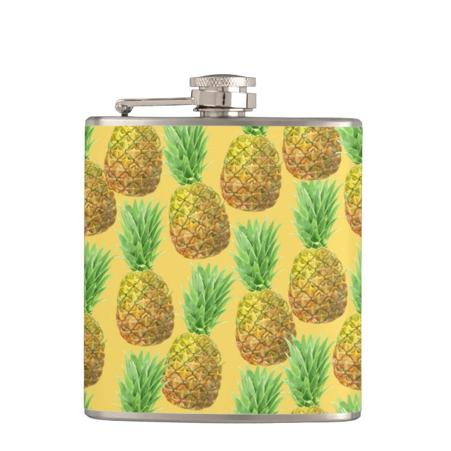Pineapple watercolor pattern hip flask (Front)