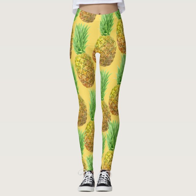 Pineapple watercolor pattern leggings (Front)