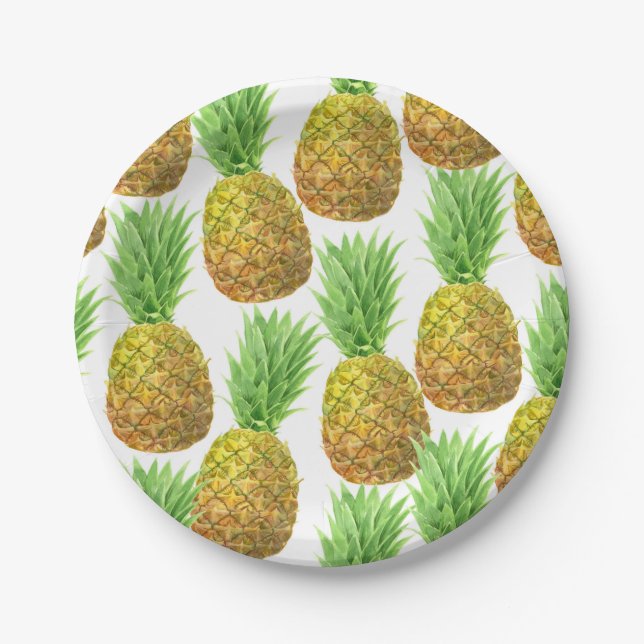 Pineapple watercolor pattern paper plate (Front)