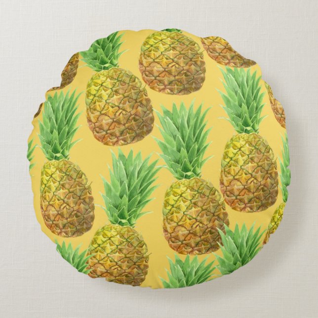Pineapple watercolor pattern round cushion (Front)
