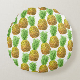 Pineapple watercolor pattern round cushion