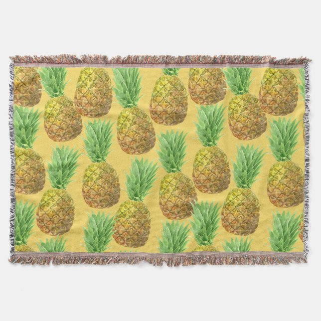 Pineapple watercolor pattern throw blanket (Front)