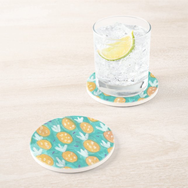 Pineapple Watercolor Print Coaster (Side)