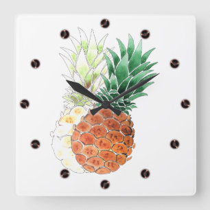 Pineapple, watercolor . square wall clock