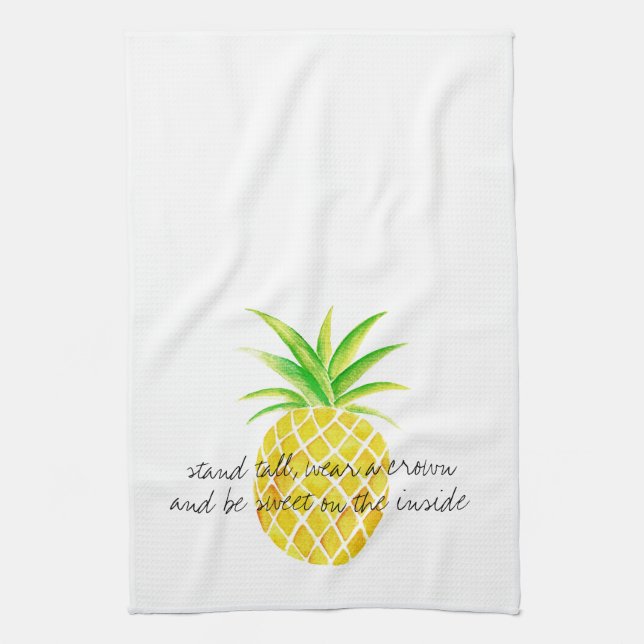 Pineapple Watercolor Stand Tall Wear a Crown Tea Towel (Vertical)
