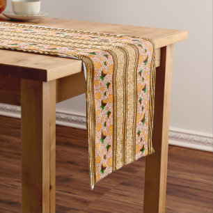 Pineapple Watercolor Stripes and Circles Short Table Runner