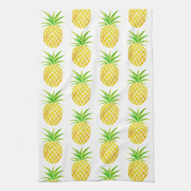 Pineapple Watercolor Tropical Kitchen Towel (Vertical)