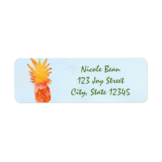 Pineapple Watercolor Tropical Luau Address Labels (Front)