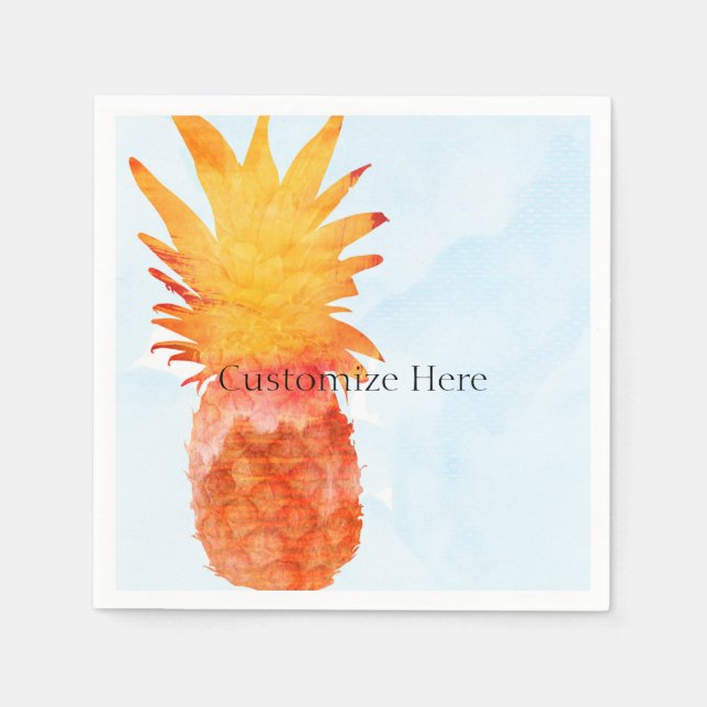 Pineapple Watercolor Tropical Summer Party Napkin (Front)
