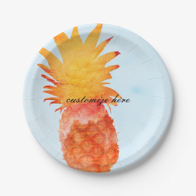 Pineapple Watercolor Tropical Summer Party Paper Plate (Front)