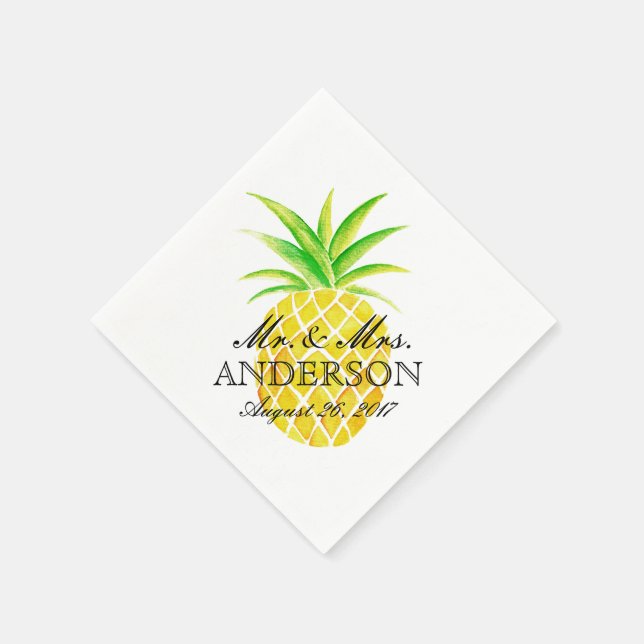 Pineapple Watercolor Tropical Wedding Napkin (Corner)