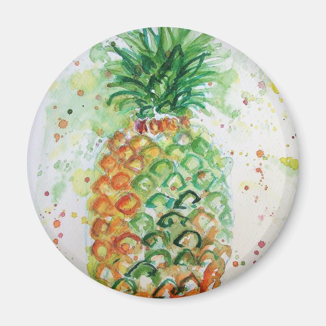 Pineapple Watercolour Art Lime Green Magnet (Front)