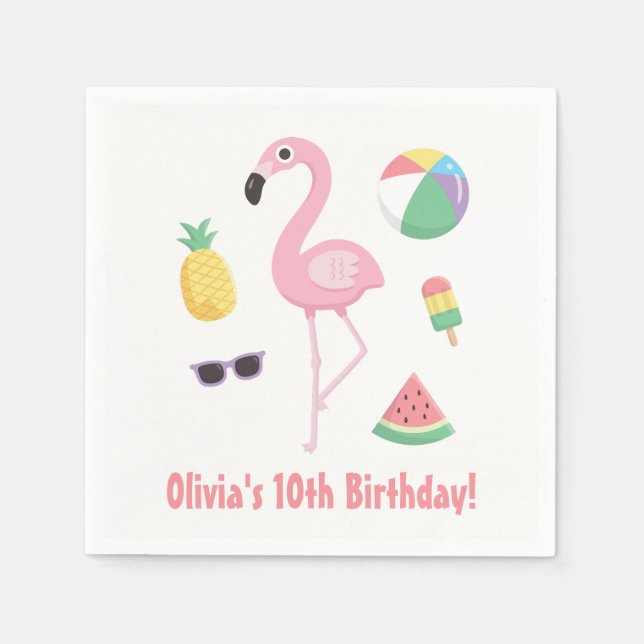 Pineapple Watermelon Flamingo Summer Party Napkins (Front)