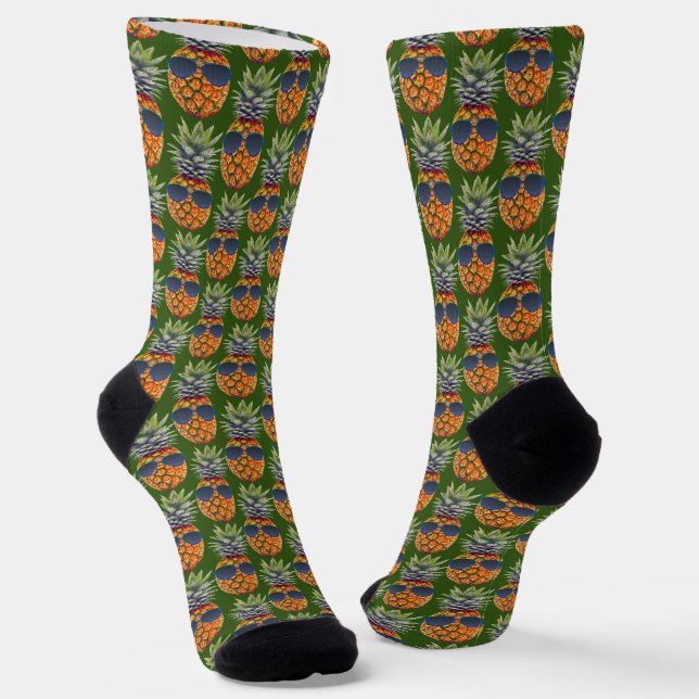 Pineapple Wearing Sunglasses Pattern Fruit Unisex Socks (Angled)