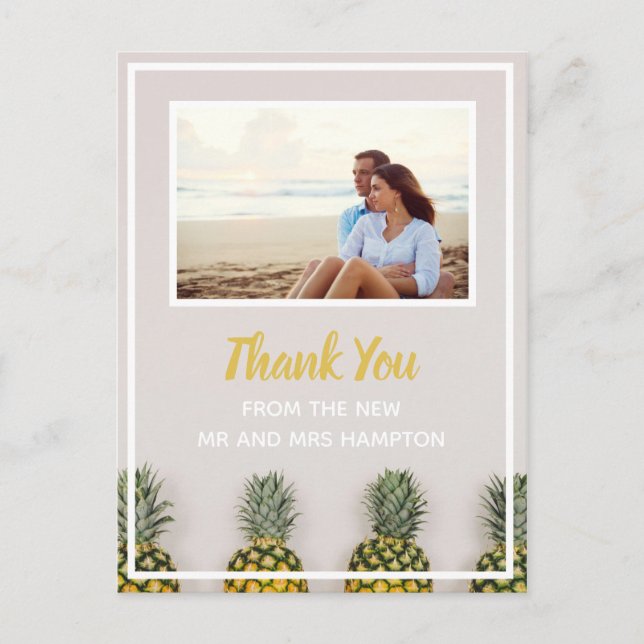 Pineapple Wedding Thank You Photo Tropical Announcement Postcard (Front)