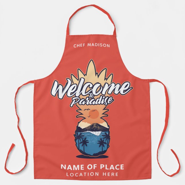 Pineapple Welcome custom name, text & colour Apron (Front)