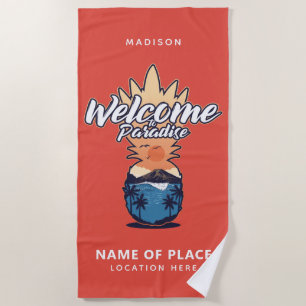 Pineapple Welcome custom text & colour beach towel