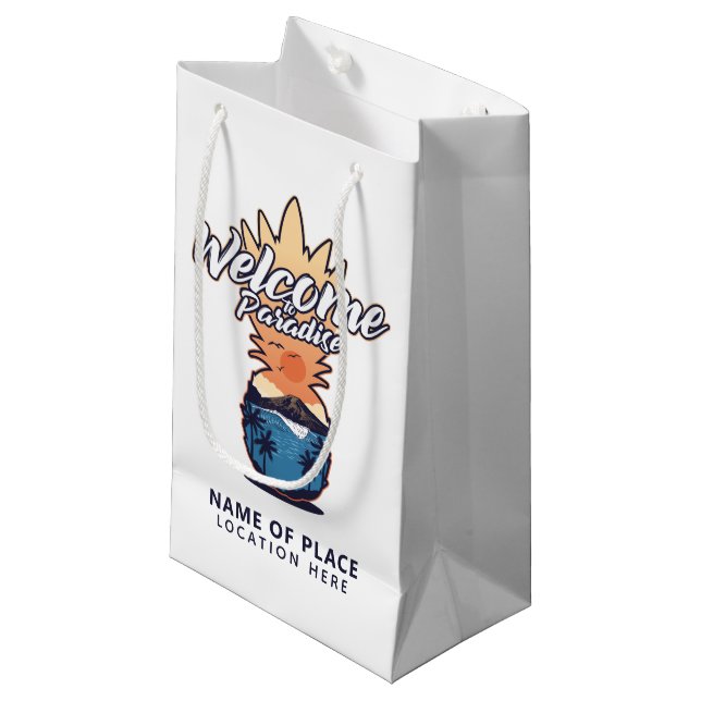 Pineapple Welcome custom text & colour gift bag (Front Angled)