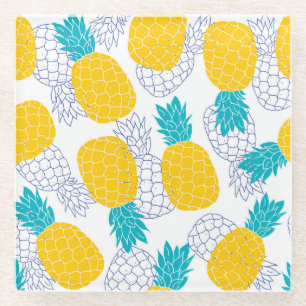 Pineapple white background, seamless pattern. glass coaster