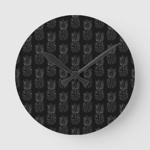 Pineapple White Contour Tropical Fruit Lovers Round Clock
