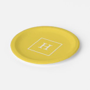 Pineapple White Framed Initial Monogram Paper Plate