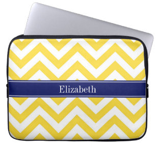 Pineapple White LG Chevron Navy Blue Name Monogram Laptop Sleeve