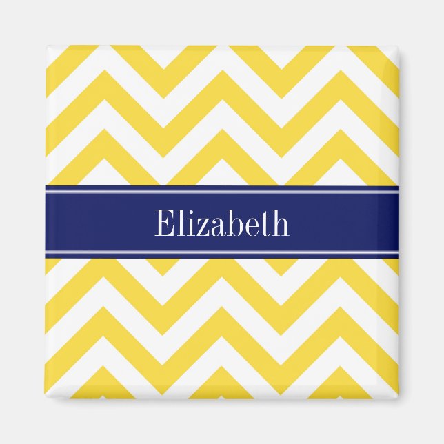 Pineapple White LG Chevron Navy Blue Name Monogram Magnet (Front)